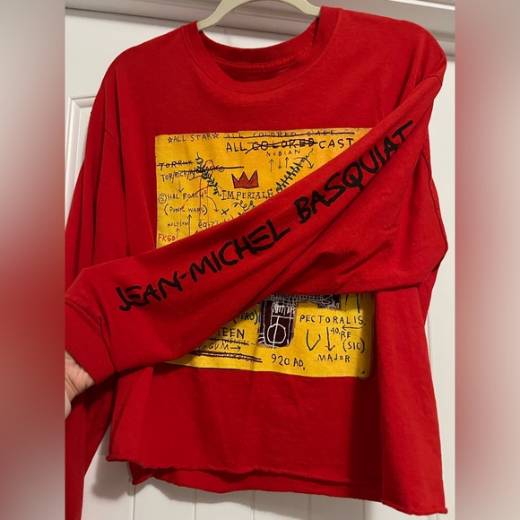 Jean-Michel Basquiat Graphic Long Sleeve Red Sweatshirt Goodie Two Sleeves M/L - Picture 4 of 12
